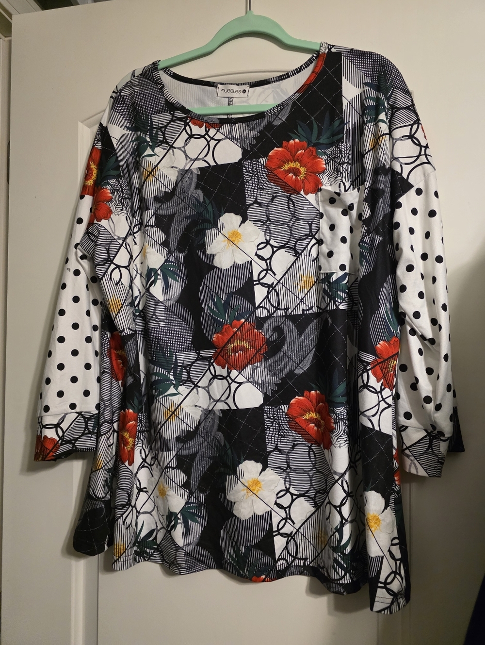 Womens Nugglea Floral & Polka Dot Long Sleeve Dress - Black & Red